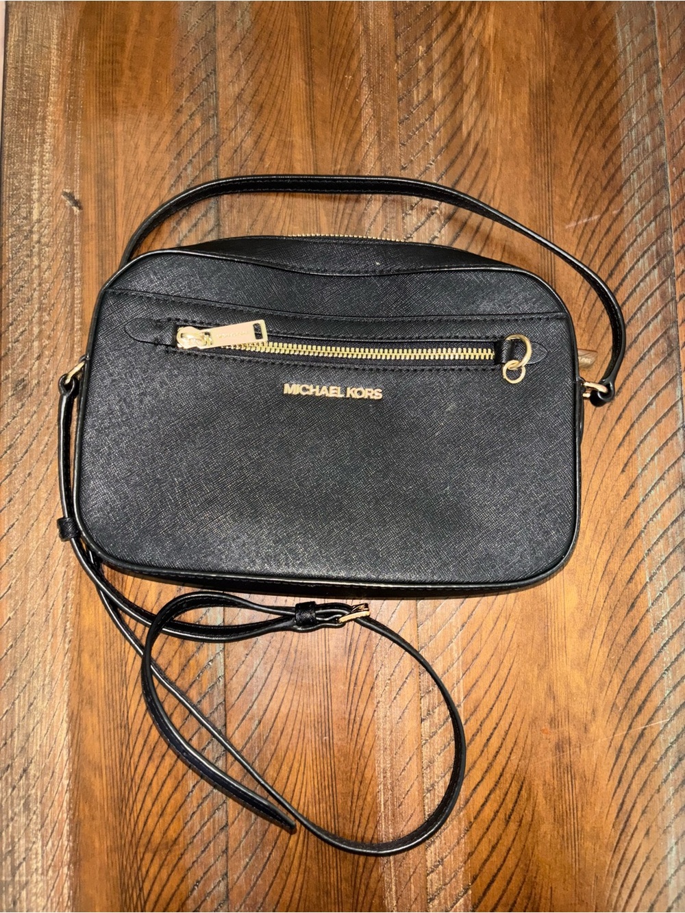Michael Kors Black Saffiano Crossbody with Gold Hardware